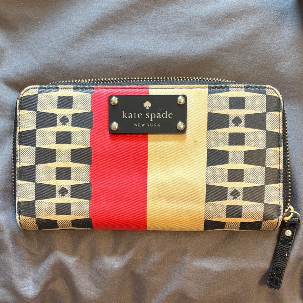 Kate Spade Black, Red, and Gold Checkered Wallet